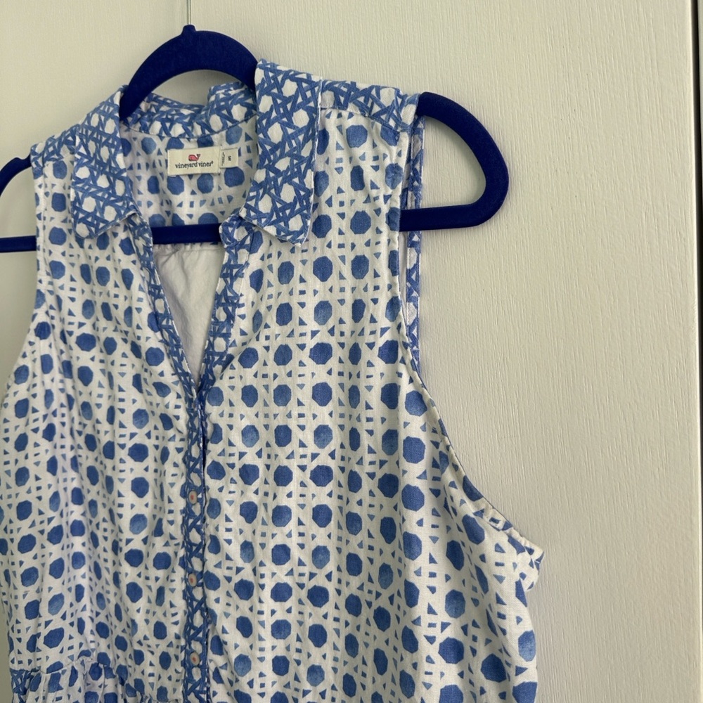 Vineyard Vines painted blue and white rattan print dress size 16 EUC msrp $98 - Picture 9 of 11